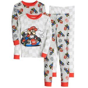 NWT Boys Mario Kart Snug Fit 4-Piece Pajama Top & Pajama Bottoms Set Size 8